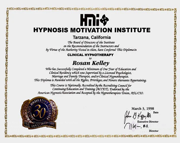 Certificate Clinical Hypnotheraphy Hynosis Motivation Institute 
